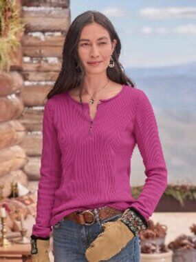 Sundance Magenta Homestead Henley Long Sleeve Pullover Sweater Size Small